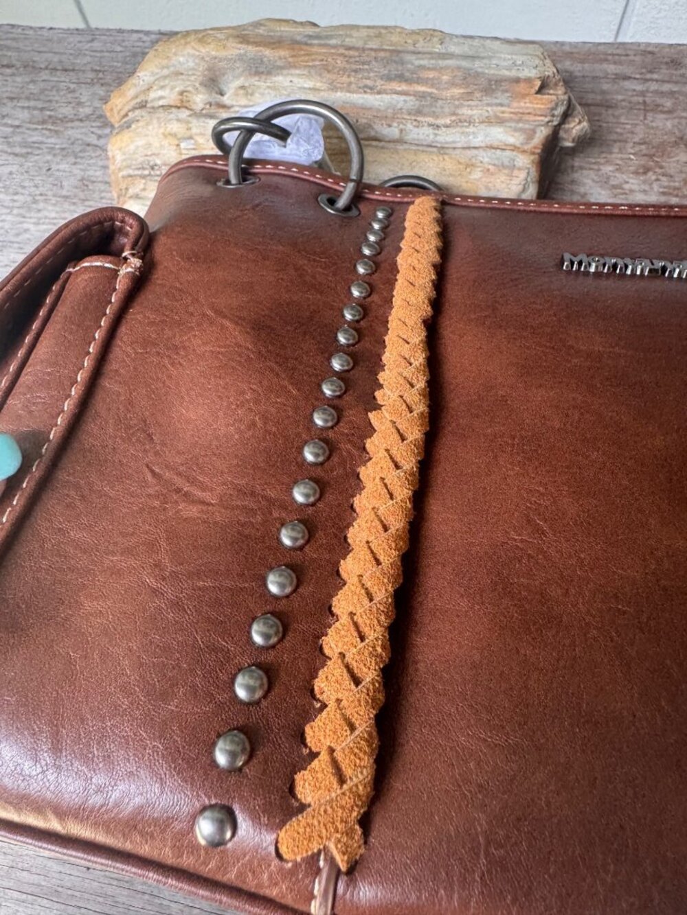 Montana West Western Studded Brown Faux Leather Shoulder Bag Purse New NWOT - Picture 5 of 11